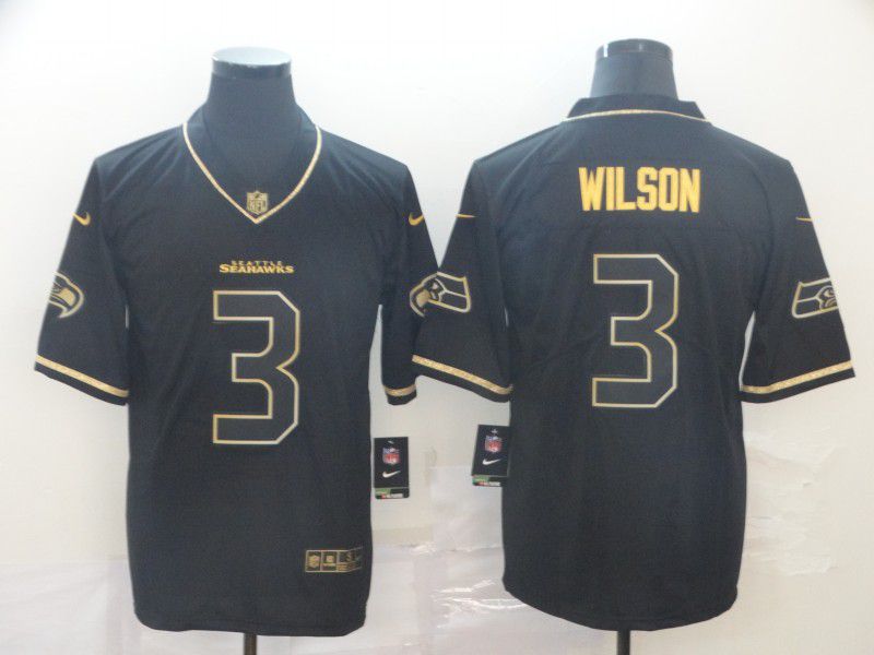 Men Seattle Seahawks 3 Wilson Black Retro gold character Nike NFL Jerseys